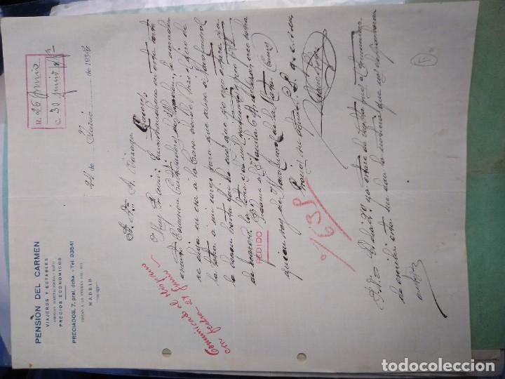 Lettere commerciali: Pensi&oacute;n del Carmen. Viajeros y estables. Preciados. 1932 Madrid.