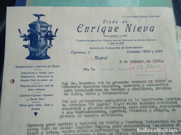 Lettere commerciali: Viuda de Enrique Nieva. Instalaciones completas de bares. 1935 Madrid.