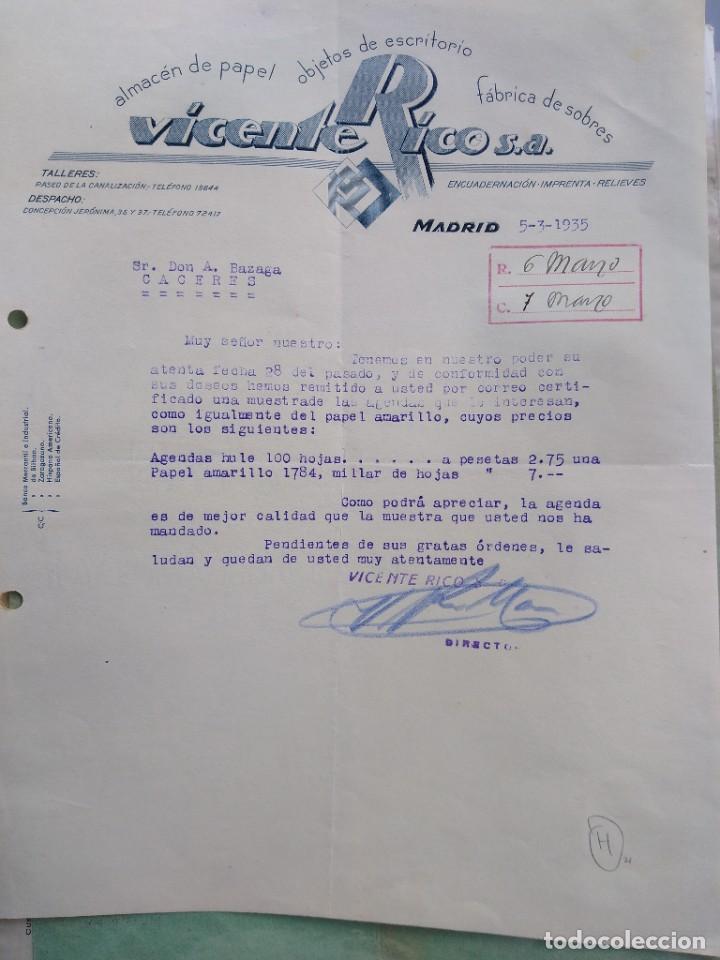 Lettere commerciali: Almac&eacute;n papel y objetos escritorio. Vicente Rico. Madrid.