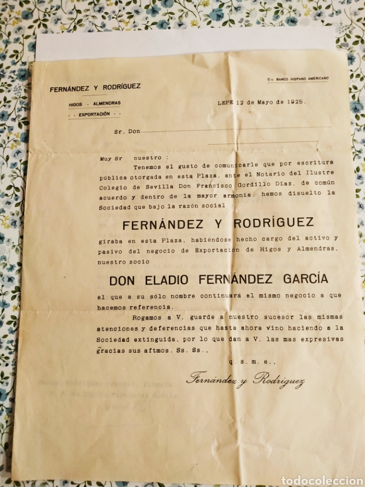 Lettere commerciali: Carta Comercial Fernandez y Rodriguez, Higos,Almendras LEPE (Huelva) 1925
