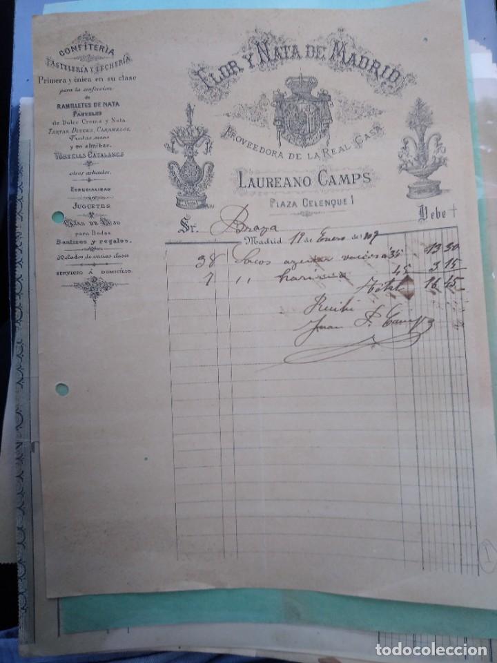 Lettere commerciali: Flor y nata. Laureano Camps. Confiter&iacute;a pasteler&iacute;a. 1909 Madrid.