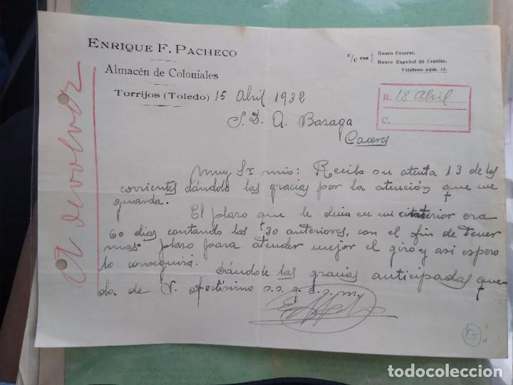 Lettere commerciali: Enrique F. Pacheco. Almac&eacute;n de coloniales. Torrijos. Toledo. 1932.