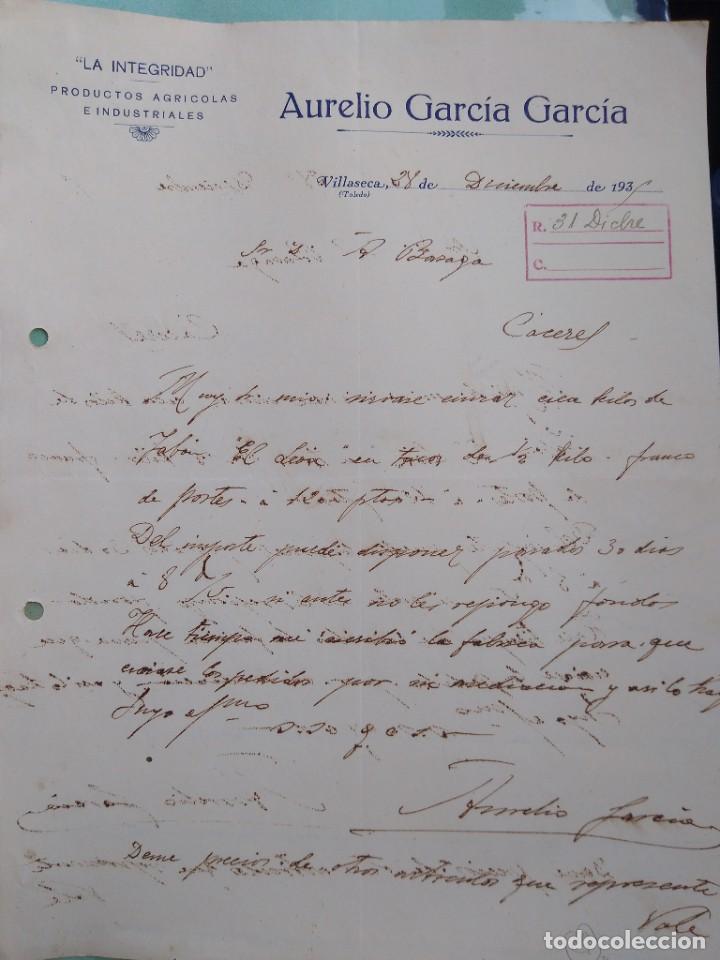Lettere commerciali: La Integridad productos agr&iacute;colas. Aurelio Garc&iacute;a Garc&iacute;a Firma propietario. Toledo.