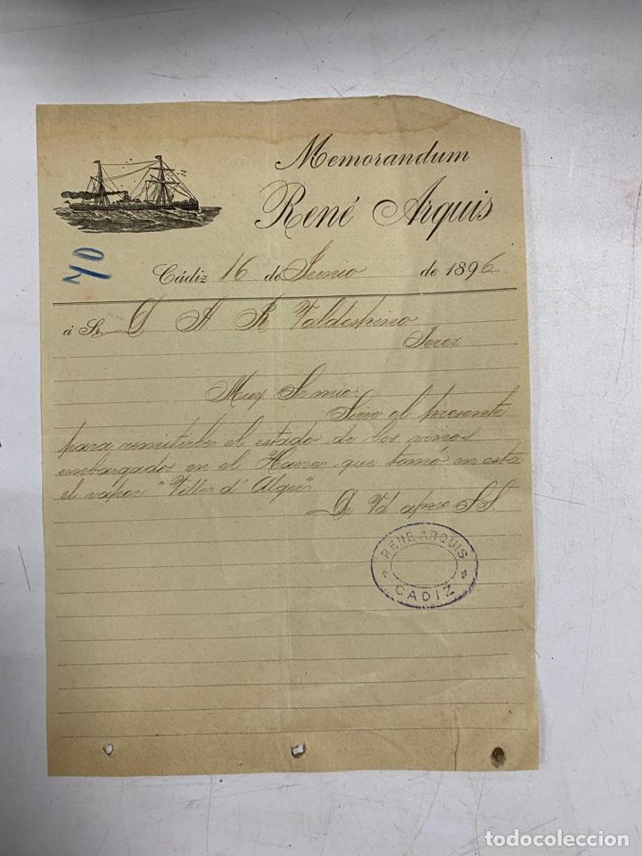 Lettres commerciales: MEMORANDUM. REN&Eacute; ARQUIS. C&Aacute;DIZ, 1896. VER FOTOS
