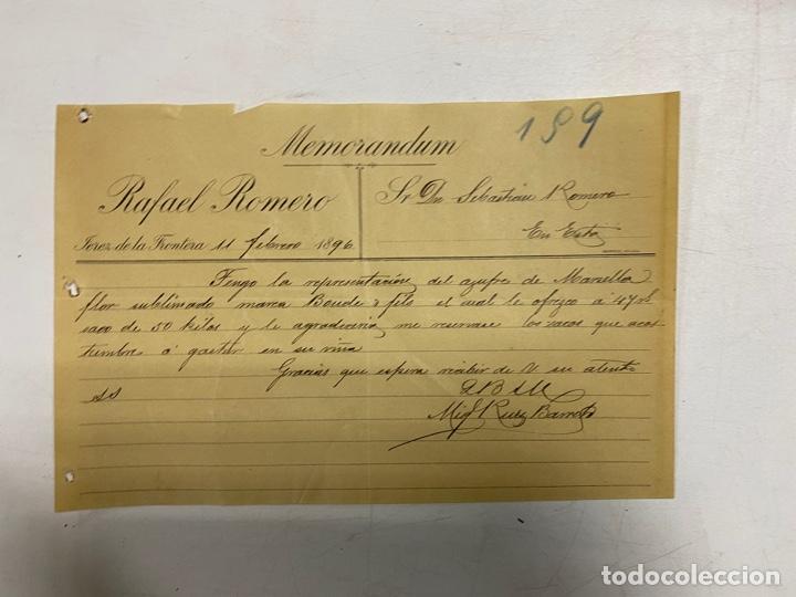 Lettres commerciales: MEMORANDUM. RAFAEL ROMERO. JEREZ DE LA FRONTERA, 1896. VER FOTOS