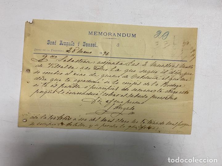Lettres commerciales: MEMORANDUM. JOS&Eacute; ANGULO &Eacute; ISASSI. JEREZ DE LA FRONTERA, 1896. VER FOTOS