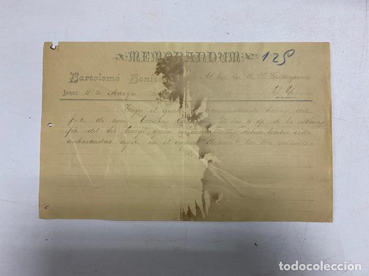 Lettres commerciales: MEMORANDUM. BARTOLOM&Eacute; BEN&Iacute;TEZ. JEREZ, 1896. VER FOTOS