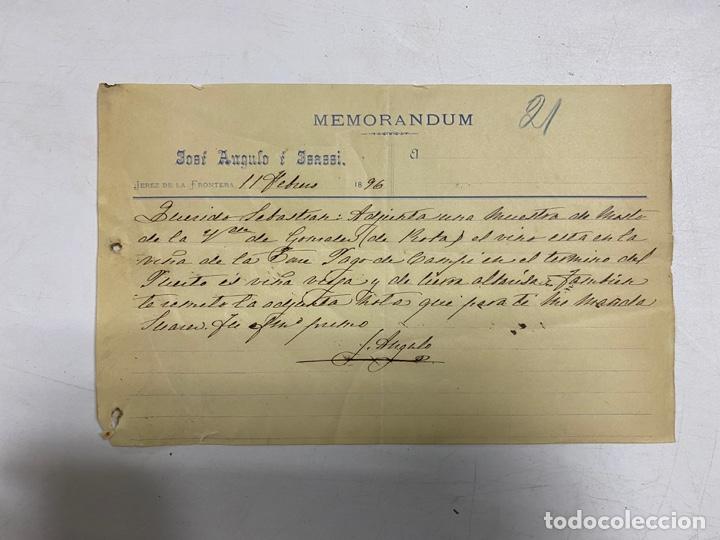 Lettres commerciales: MEMORANDUM. JOS&Eacute; ANGULO &Eacute; ISASSI. JEREZ DE LA FRONTERA, 1896. VER FOTOS