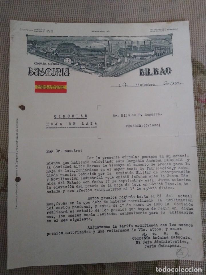 Cartas comerciales: Basconia Bilbao. Compa&ntilde;&iacute;a an&oacute;nima. 1937 - Foto 1