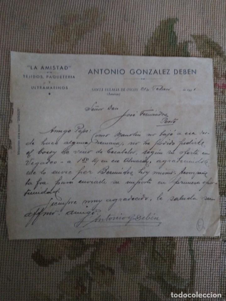 Lettere commerciali: La Amistad. Tejidos y paqueter&iacute;a. Antonio Gonz&aacute;lez Deben. Santa Eulalia de Oscos. 1941