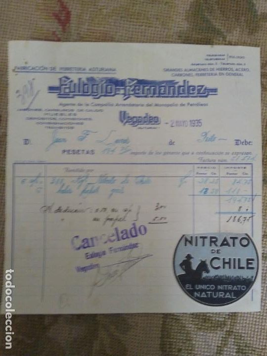 Gesch&auml;ftsbriefe: Ferreter&iacute;a. Elogio Fern&aacute;ndez. Nitrato de Chile Vegadeo. Asturias