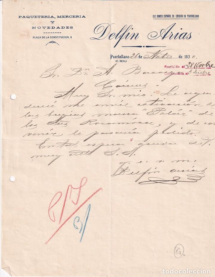 Gesch&auml;ftsbriefe: Delf&iacute;n Arias Paqueter&iacute;a, Mercer&iacute;a y novedades. Puetollano Ciudad Real. Firma propietario