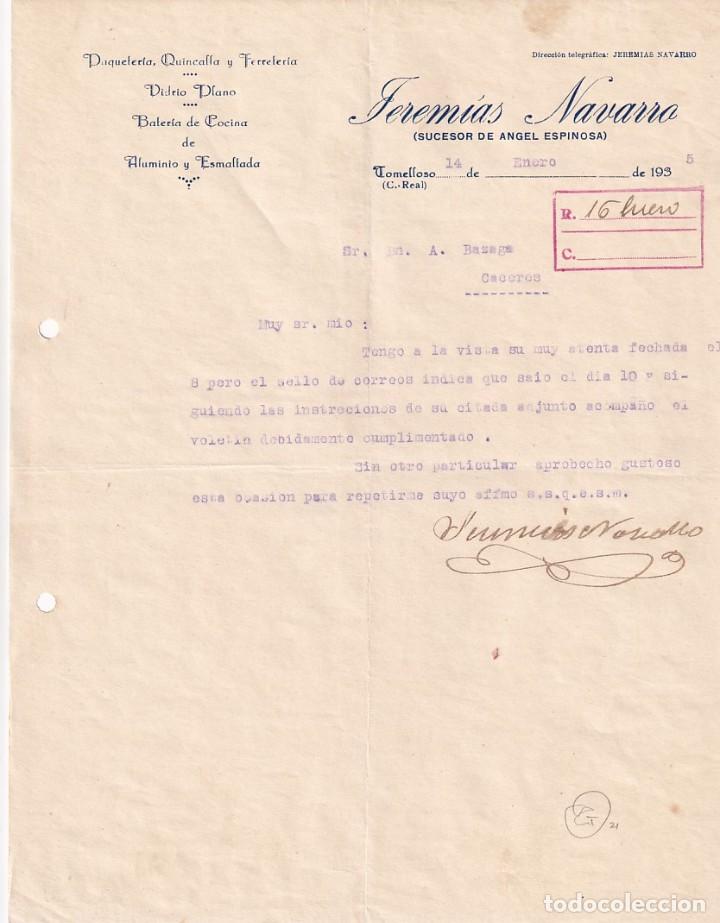 Gesch&auml;ftsbriefe: Jeremias Navarro. Paqueter&iacute;a, Quincalla y Ferreter&iacute;a. Tomelloso Ciudad Real. Firma propietario