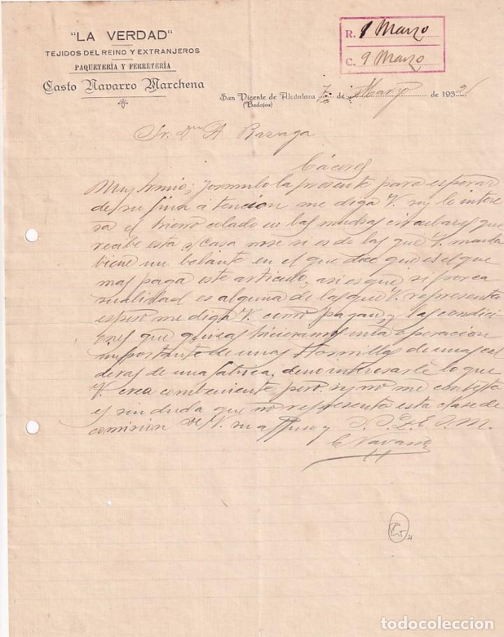 Gesch&auml;ftsbriefe: La Verdad Tejidos, paqueter&iacute;a, Casta Navarro Marchena. San Vicente de Alc&aacute;ntara Badajoz. firma