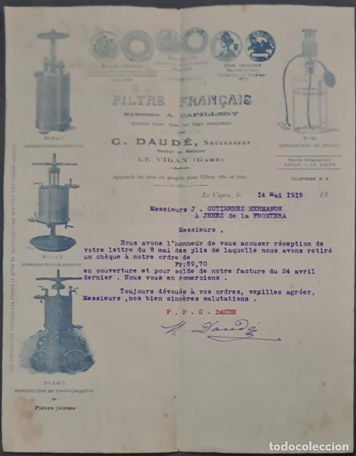 Gesch&auml;ftsbriefe: G. Gaud&eacute;, Successeur. Filtre Fran&ccedil;ais. Le Vigan. Francia 1915
