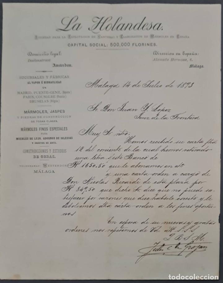 Gesch&auml;ftsbriefe: La Holandesa. Sociedad para la Explotaci&oacute;n de canteras y elaboraci&oacute;n m&aacute;rmoles. M&aacute;laga. Espa&ntilde;a 1893