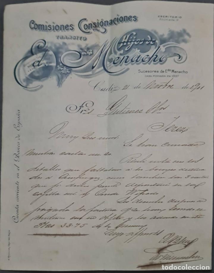 Gesch&auml;ftsbriefe: Hijos de Ed. Menacho. Comisiones y Consignaciones. C&aacute;diz. Espa&ntilde;a 1901