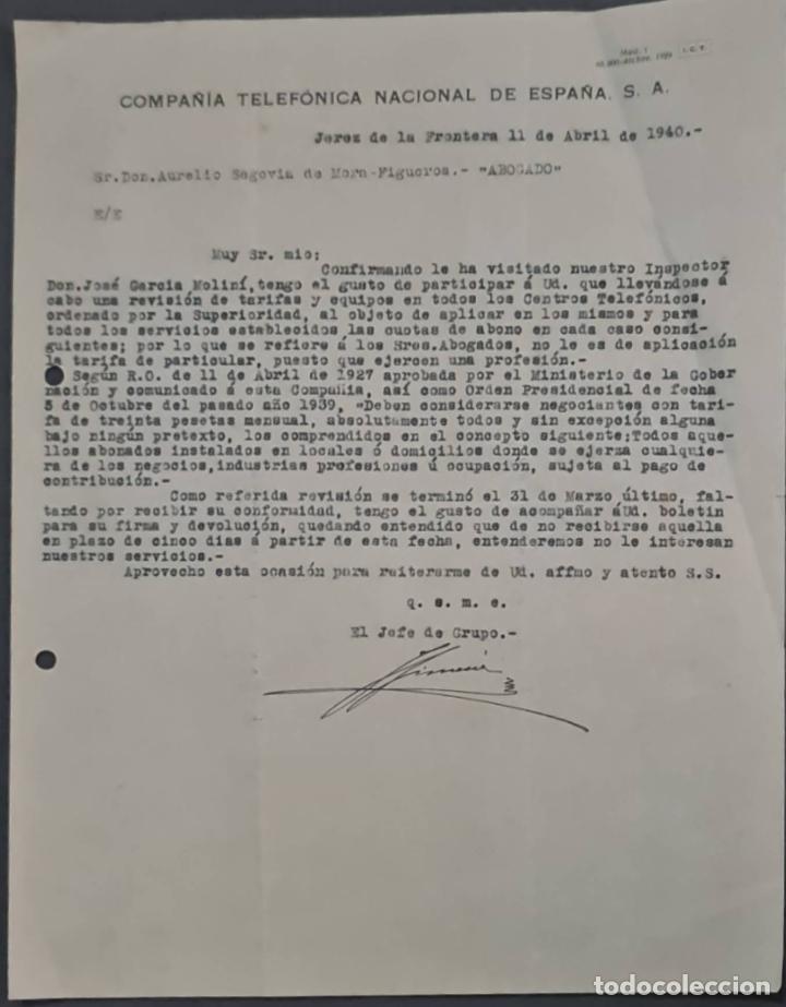 Gesch&auml;ftsbriefe: Compa&ntilde;&iacute;a Telef&oacute;nica Nacional de Espa&ntilde;a S.A. Jerez de la Frontera. Espa&ntilde;a 1940