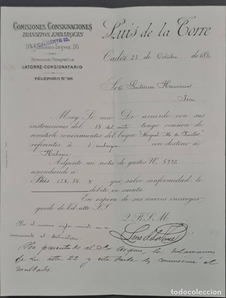 Gesch&auml;ftsbriefe: Luis de la Torre. Comisiones, Consignaciones, Tr&aacute;nsitos y embarques. C&aacute;diz. Espa&ntilde;a 1890