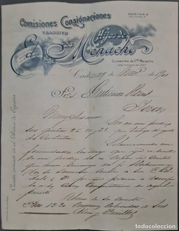 Gesch&auml;ftsbriefe: Hijos de Ed. Menacho. Comisiones y Consignaciones. C&aacute;diz. Espa&ntilde;a 1901