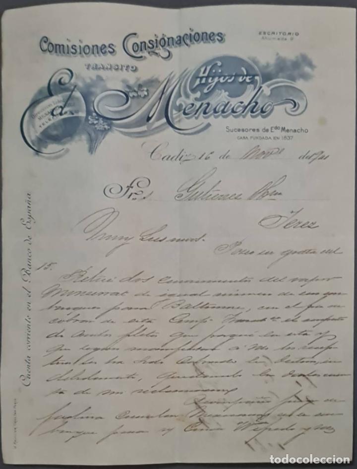 Gesch&auml;ftsbriefe: Hijos de Ed. Menacho. Comisiones y Consignaciones. C&aacute;diz. Espa&ntilde;a 1901