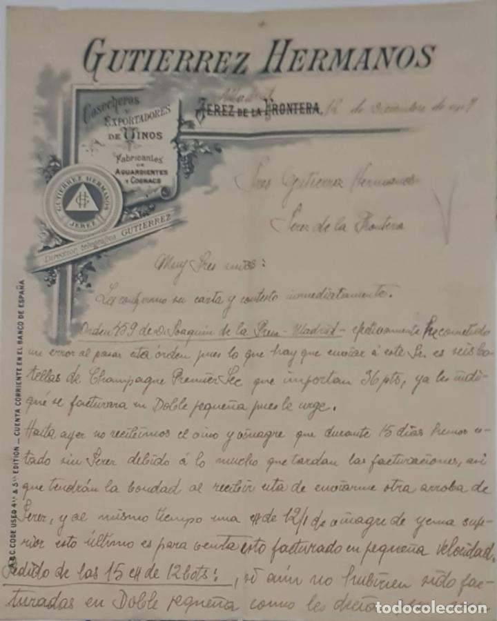 Gesch&auml;ftsbriefe: Guti&eacute;rrez Hermanos. Cosecheros y Exportadores de vinos. Jerez. Espa&ntilde;a 1917