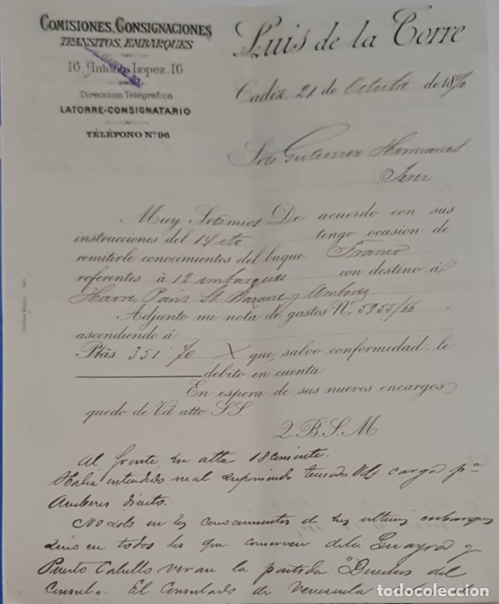 Gesch&auml;ftsbriefe: Luis de la Torre. Comisiones, Consignaciones, Tr&aacute;nsitos y embarques. C&aacute;diz. Espa&ntilde;a 1890