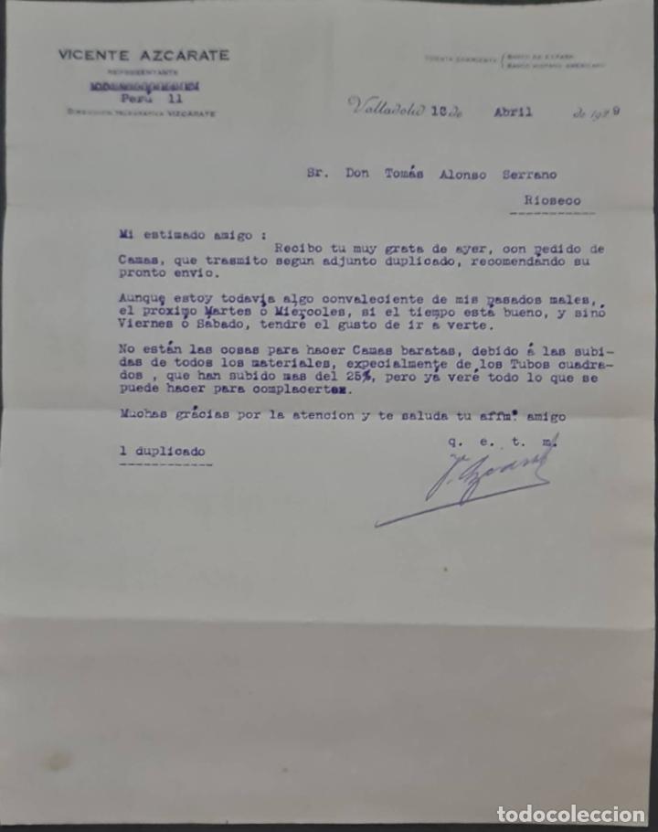 Gesch&auml;ftsbriefe: Vicente Azc&aacute;rate. Representante. Valladolid. Espa&ntilde;a 1929