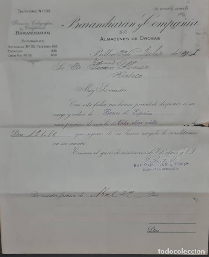 Gesch&auml;ftsbriefe: Barandiar&aacute;n y Compa&ntilde;&iacute;a. Grandes Almacenes de drogas y productos farmac&eacute;uticos. Bilbao. Espa&ntilde;a 1905