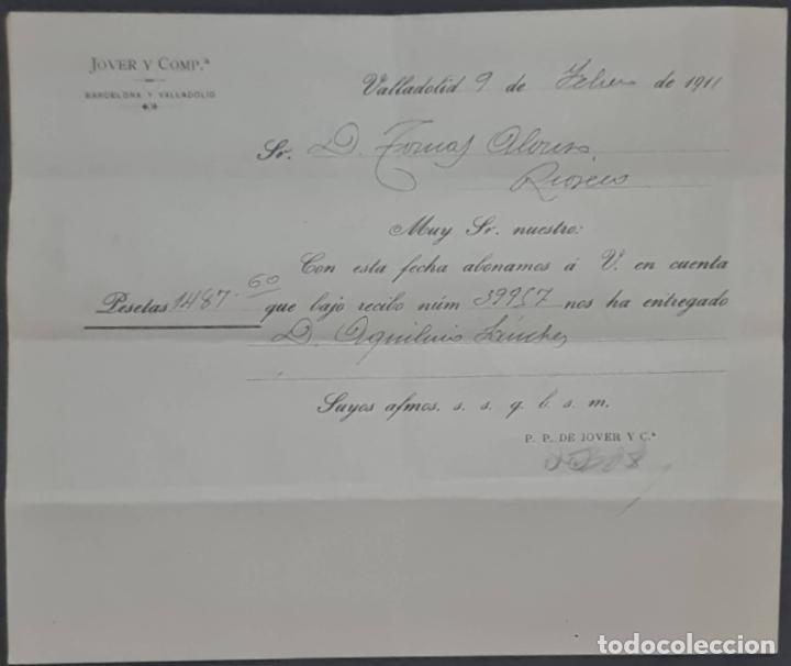 Cartas comerciales: Jover y Comp. Valladolid. Espa&ntilde;a 1911 - Foto 1