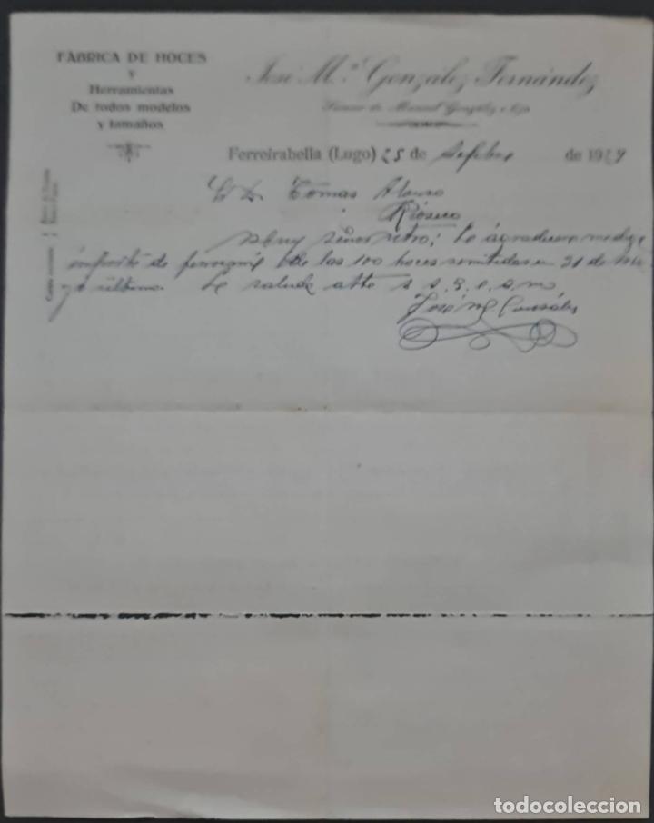 Gesch&auml;ftsbriefe: Jos&eacute; M&ordf; Gonz&aacute;lez Fern&aacute;ndez. Suc. de Manuel Gonz&aacute;lez e hijo. F&aacute;brica de hoces. Lugo. Espa&ntilde;a 1929
