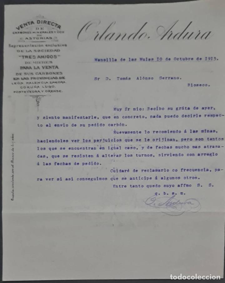 Cartas comerciales: Orlando Ardura. Almac&eacute;n de hierros. Herramientas y Ferreter&iacute;a. Le&oacute;n. Espa&ntilde;a 1913