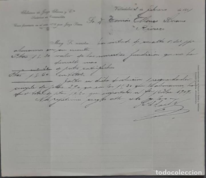 Cartas comerciais: Sobrinos de Jorge S&aacute;enz y C&ordf;. Almacenes por mayor de Quincalla y Ferreter&iacute;a. Valladolid. Espa&ntilde;a 1911