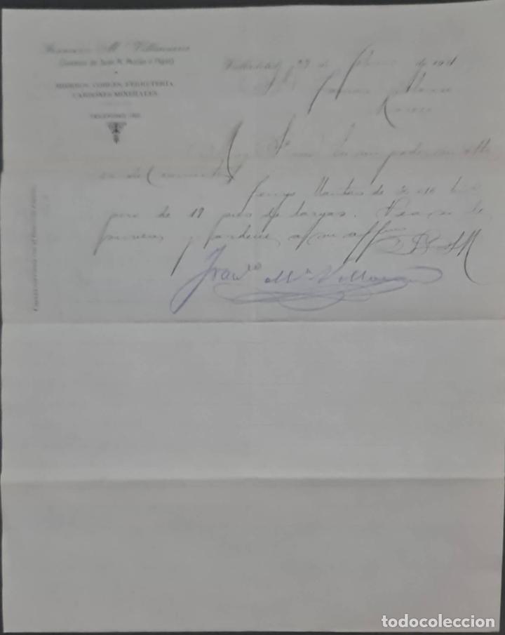 Cartas comerciais: Franc&iacute;sco M&ordf; Villanueva. Almac&eacute;n de hierros, cobres y Ferreter&iacute;a. Valladolid. Espa&ntilde;a 1911