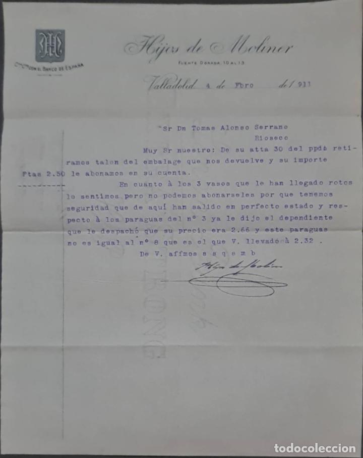 Cartas comerciais: Hijos de Moliner. Almac&eacute;n de quincalla, loza y cristal. Valladolid. Espa&ntilde;a 1911