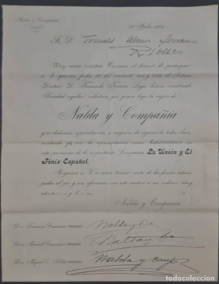 Cartas comerciais: Nalda y Compa&ntilde;&iacute;a. Valladolid. Espa&ntilde;a 1905