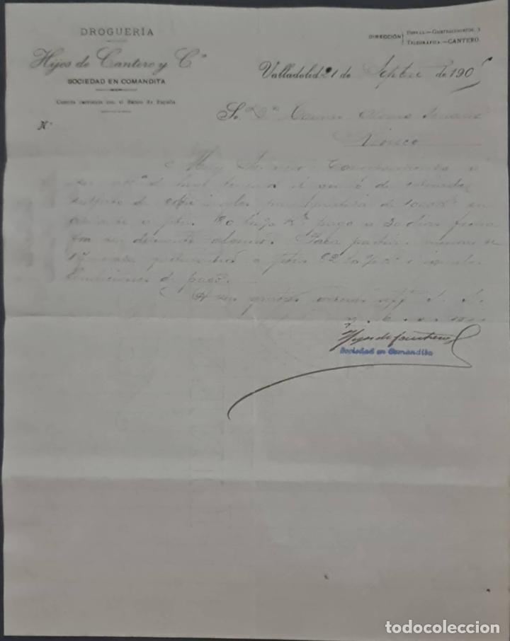 Cartas comerciais: Hijos de Cantero y C&iacute;a. S.en C.Almac&eacute;n de drogas, productos qu&iacute;micos y farmac&eacute;uticos.Valladolid 1905