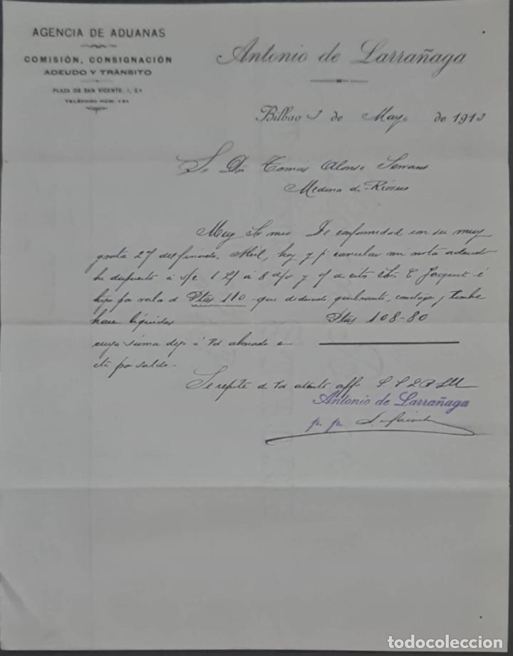 Cartas comerciais: Antonio de Larra&ntilde;aga. Agencia de aduanas. Bilbao. Espa&ntilde;a 1913