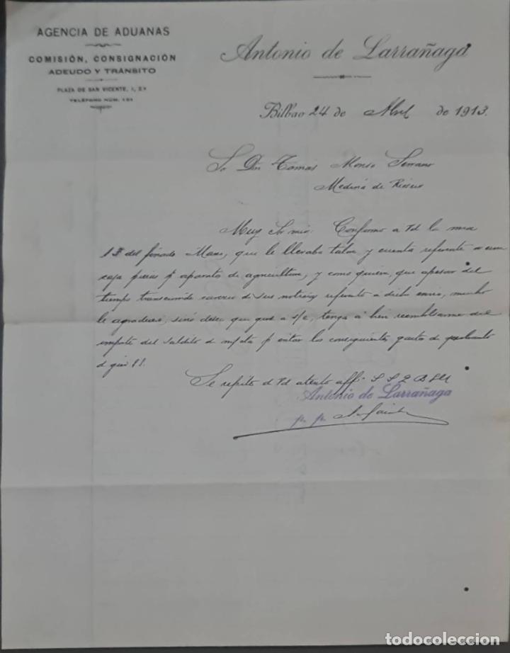 Cartas comerciais: Antonio de Larra&ntilde;aga. Agencia de aduanas. Bilbao. Espa&ntilde;a 1913