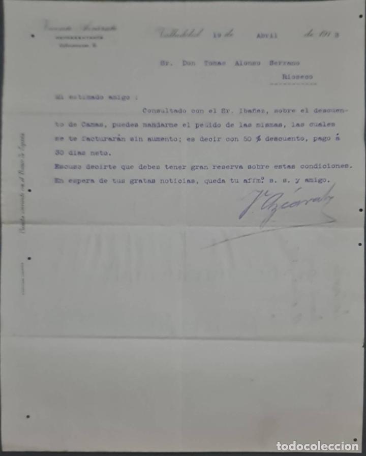 Cartas comerciais: Vicente Azc&aacute;rate. Representante. Valladolid. Espa&ntilde;a 1913
