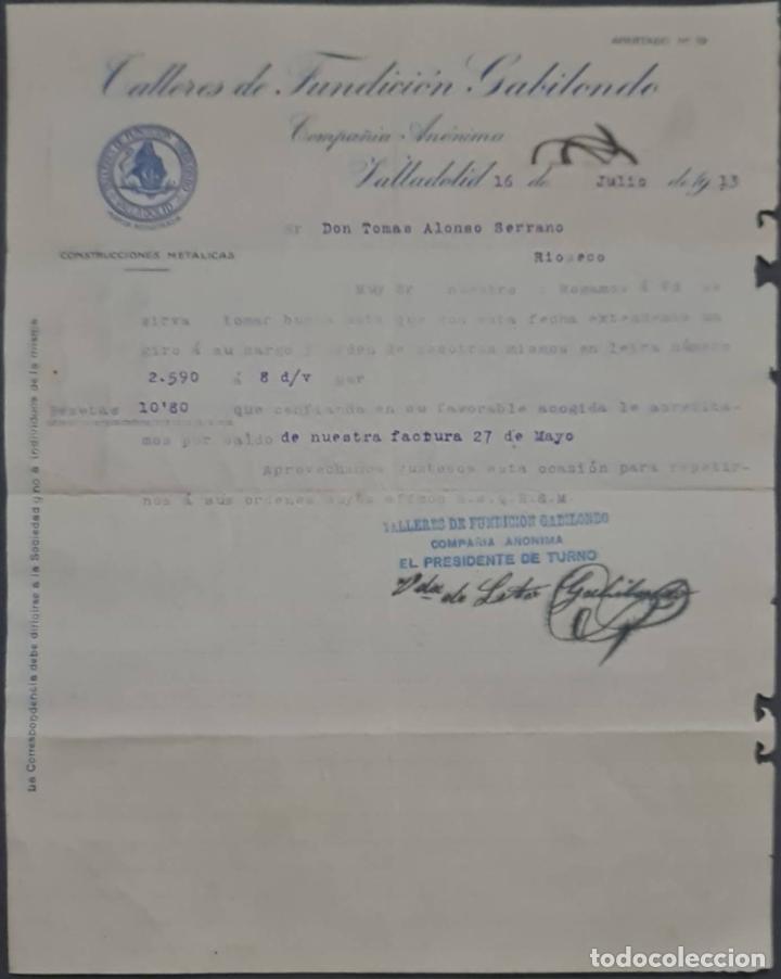 Cartas comerciais: Talleres de Fundici&oacute;n Gabilondo. Compa&ntilde;&iacute;a An&oacute;nima. Valladolid. Espa&ntilde;a 1913