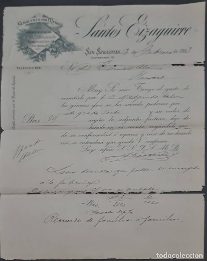Cartas comerciais: Santos Eizaguirre. Ferreter&iacute;a y Herramientas. San Sebasti&aacute;n. Espa&ntilde;a 1913