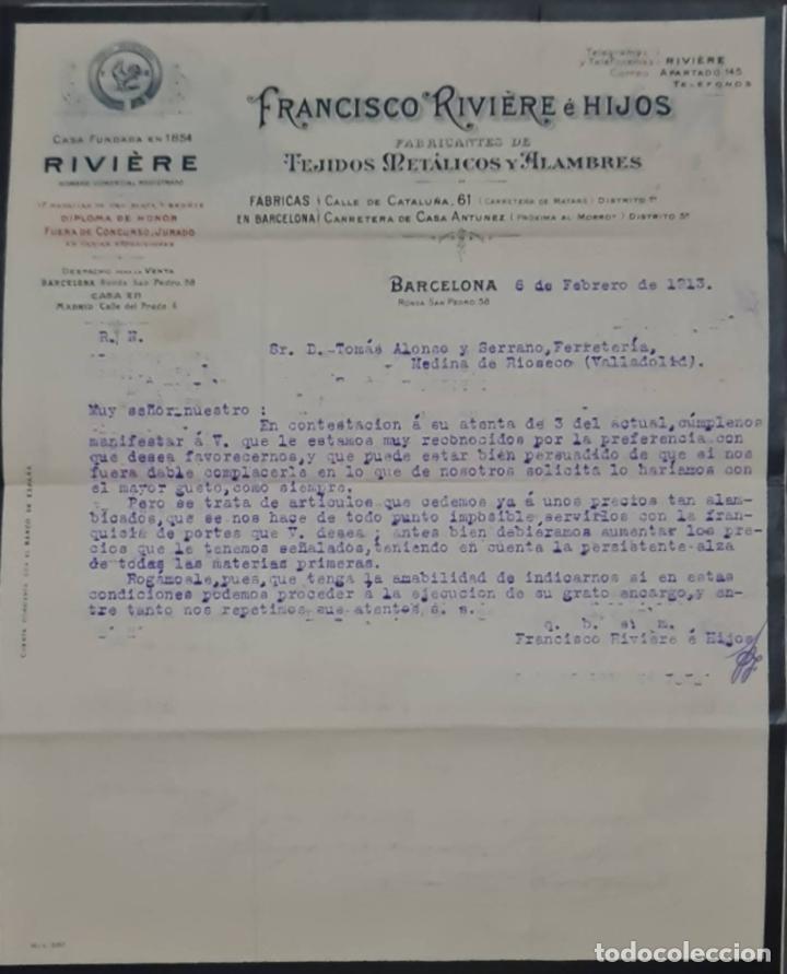 Cartas comerciais: Franc&iacute;sco Rivi&eacute;re &eacute; Hijos. Barcelona. Espa&ntilde;a 1913