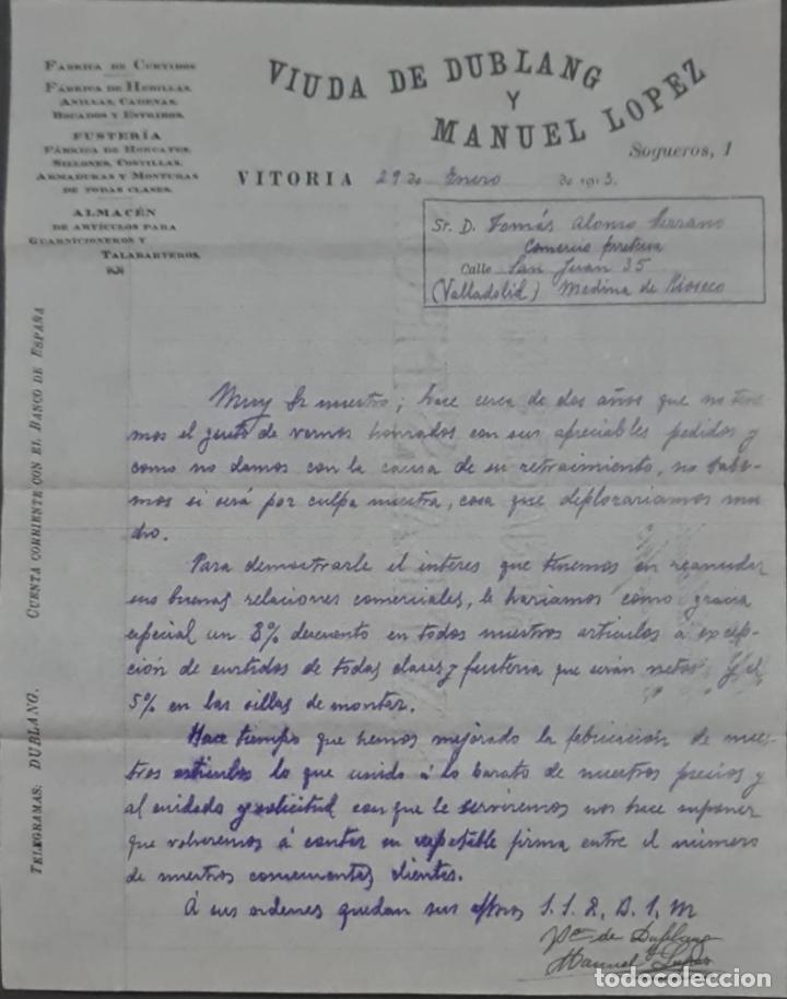 Cartas comerciais: Viuda de Dublang y Manuel L&oacute;pez. F&aacute;brica de curtidos. Vitoria. Espa&ntilde;a 1913