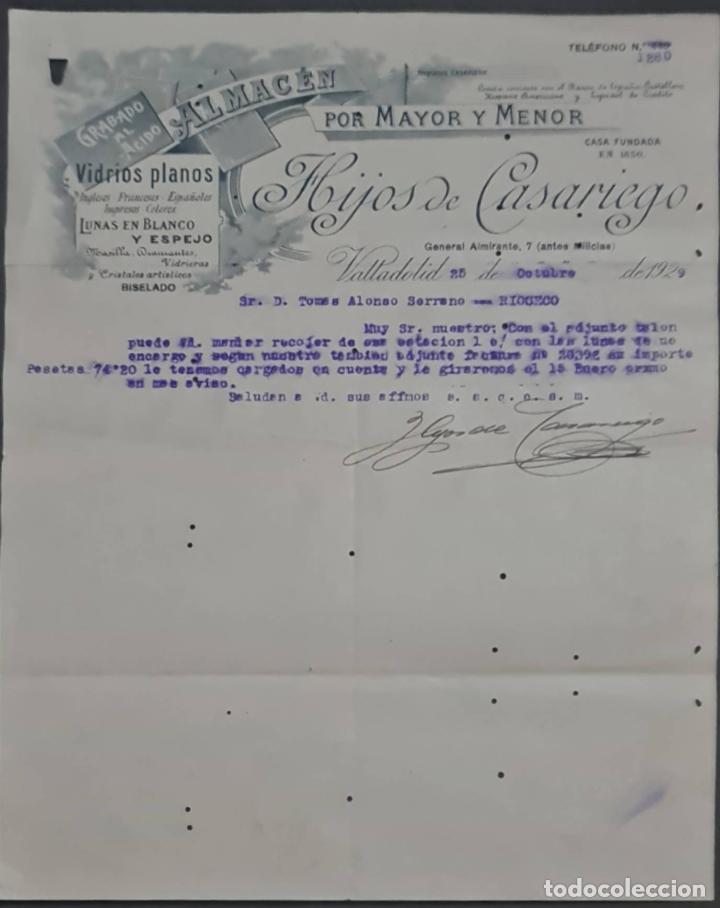 Cartas comerciais: Hijos de Casariego. Almac&eacute;n por Mayor y menor. Vidrios planos. Valladolid. Espa&ntilde;a 1929