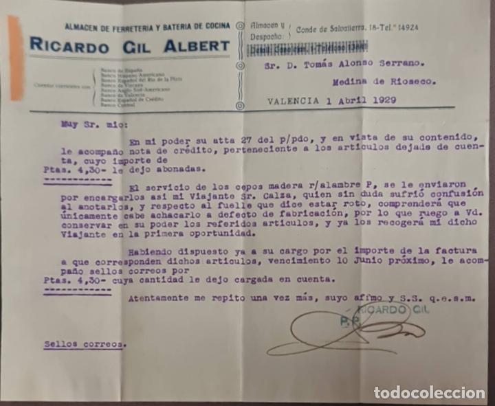 Cartas comerciales: Ricardo Gil Albert. Almac&eacute;n al por mayor de Ferreter&iacute;a. Valencia. Espa&ntilde;a 1929