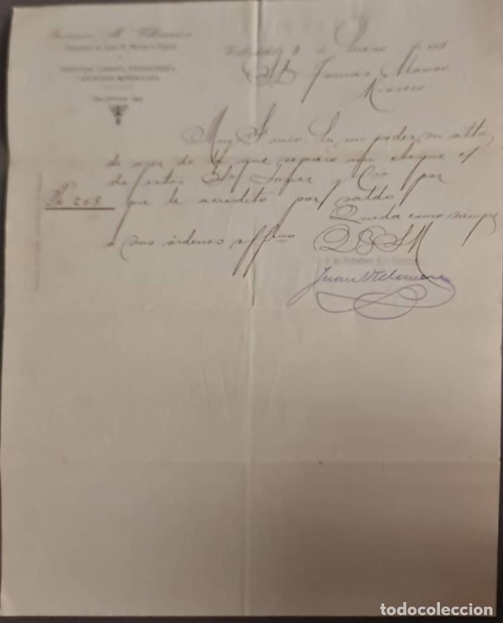 Cartas comerciales: Franc&iacute;sco M&ordf; Villanueva. Almac&eacute;n de hierros, cobres y Ferreter&iacute;a. Valladolid. Espa&ntilde;a 1911