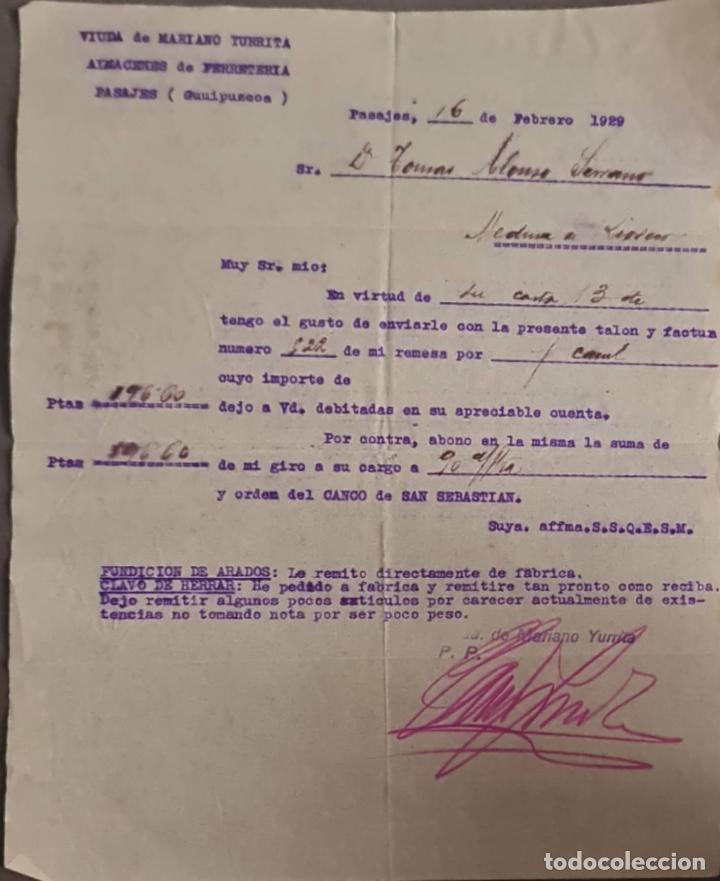 Cartas comerciales: Viuda de Mariano Yurrita. Almacenes de Ferreter&iacute;a. Guip&uacute;zcoa. Espa&ntilde;a 1929