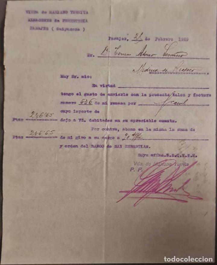Cartas comerciales: Viuda de Mariano Yurrita. Almacenes de Ferreter&iacute;a. Guip&uacute;zcoa. Espa&ntilde;a 1929