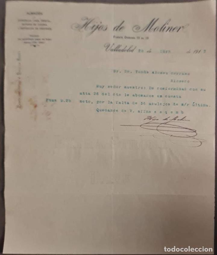Cartas comerciales: Hijos de Moliner. Almac&eacute;n de quincalla, loza y cristal. Valladolid. Espa&ntilde;a 1912